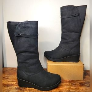 Eddie Bauer Womens Leather Fleece Lined Wedge Waterproof Boots Size 7 Black